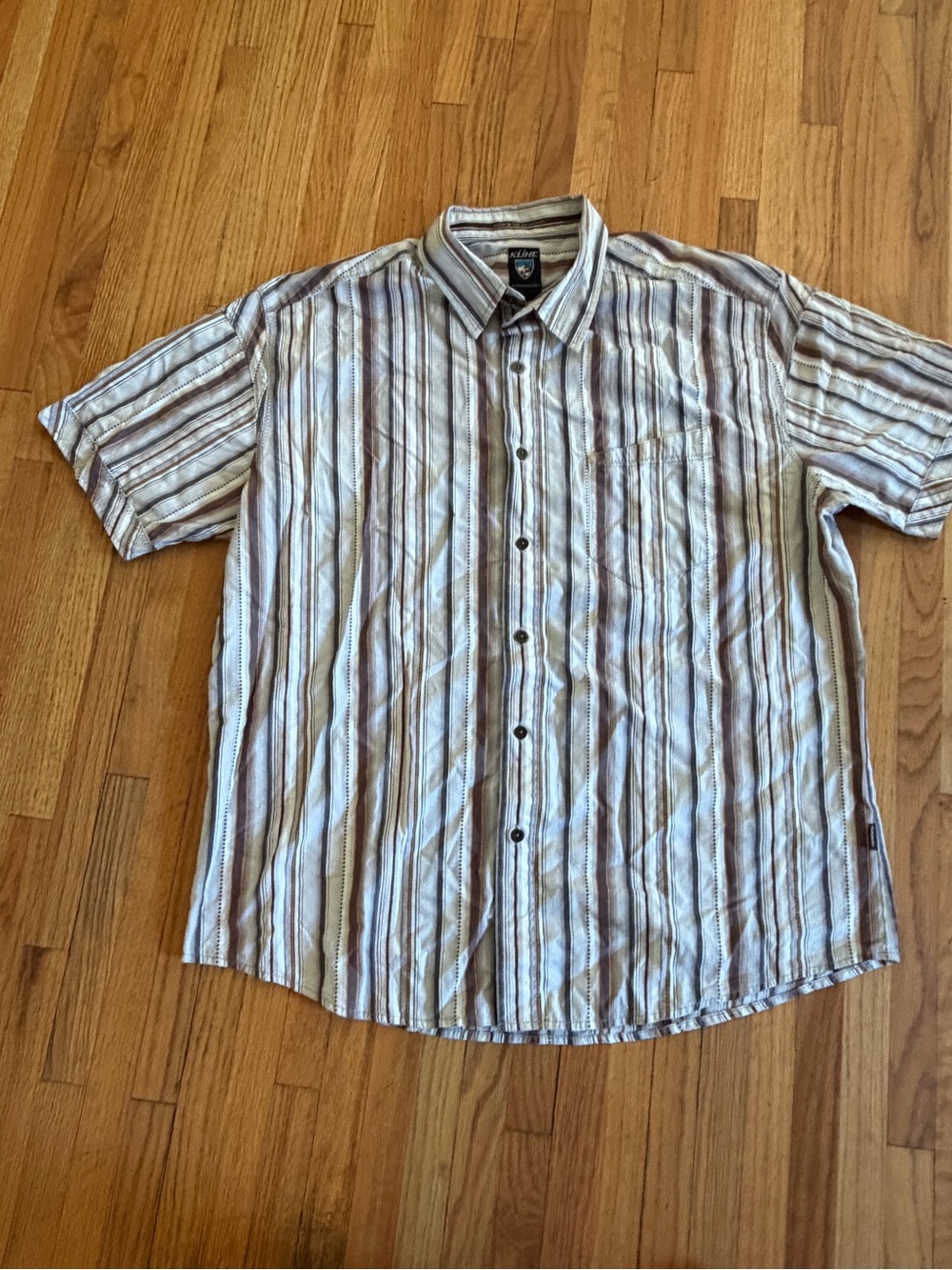Kuhl Mens XL Brown Plaid Short Sleeve Button Down Hiking Outdoor Shirt